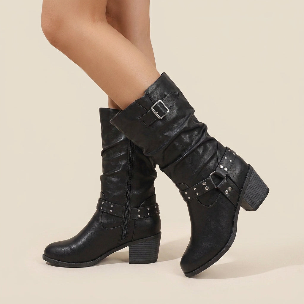 Virelle | Damen-Motorradstiefel in Lederoptik mit Nieten