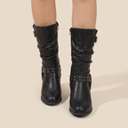 Renata | Botas moteras con tachuelas y tacón ancho