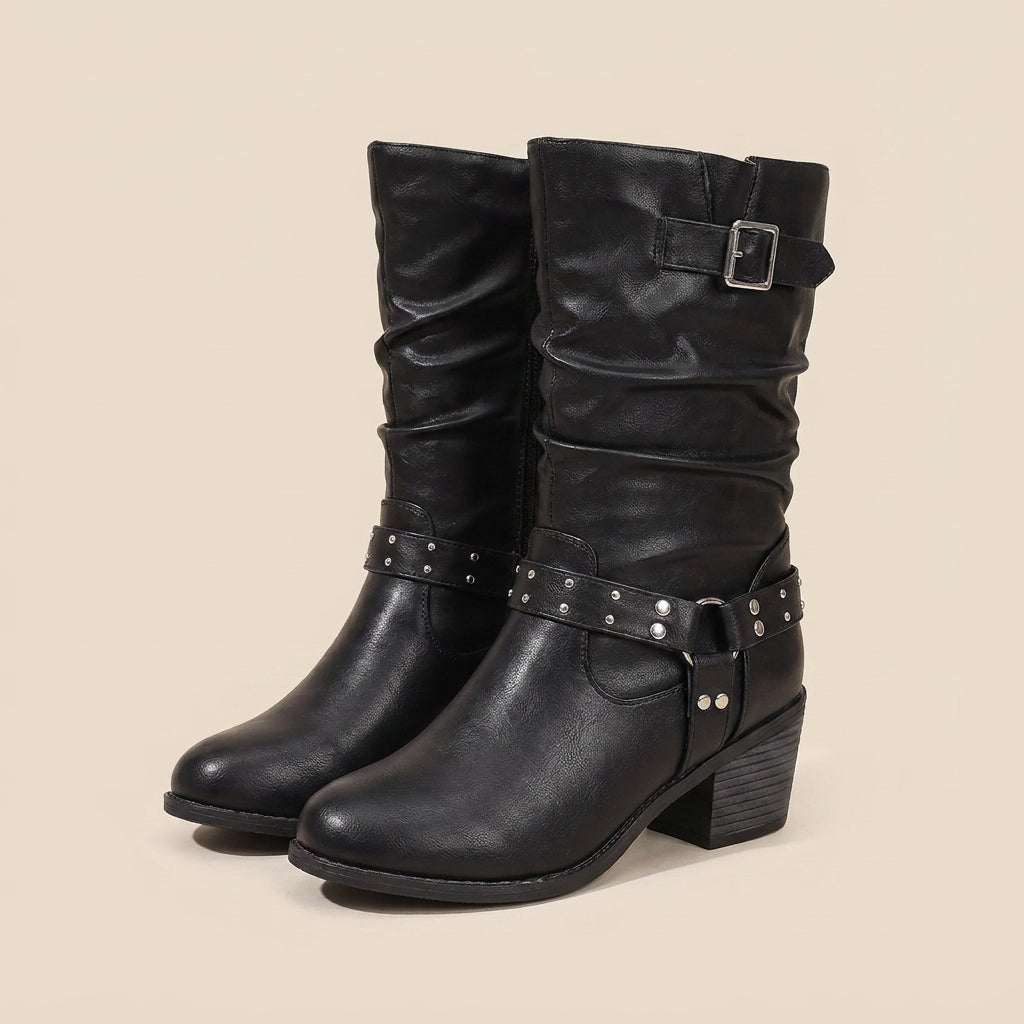 Renata | Botas moteras con tachuelas y tacón ancho