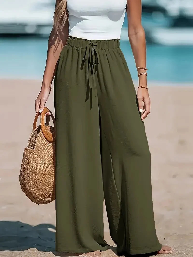 Lucía - Pantalón palazzo ancho - Verde oscuro