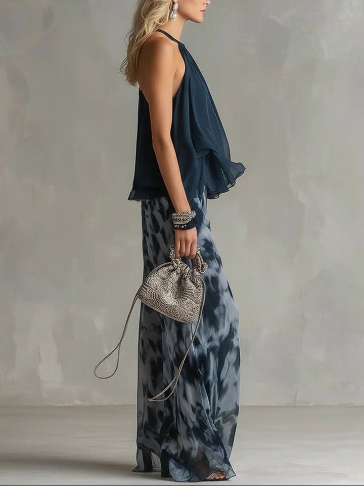 Silvia - Conjunto de gasa azul marino - detalle