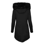 Winterjas Dames met Imitatiebontvoering Verstelbare Taille en Ritszakken