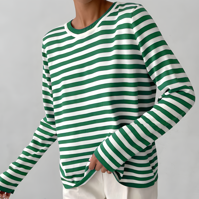 Almudena | Camiseta de manga larga a rayas con cuello redondo