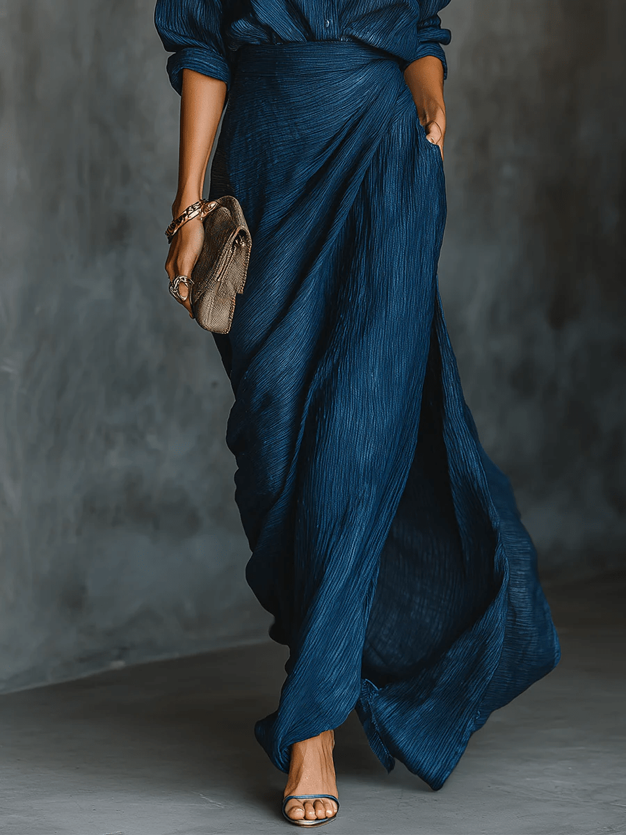 Verónica - Vestido maxi azul marino - look completo