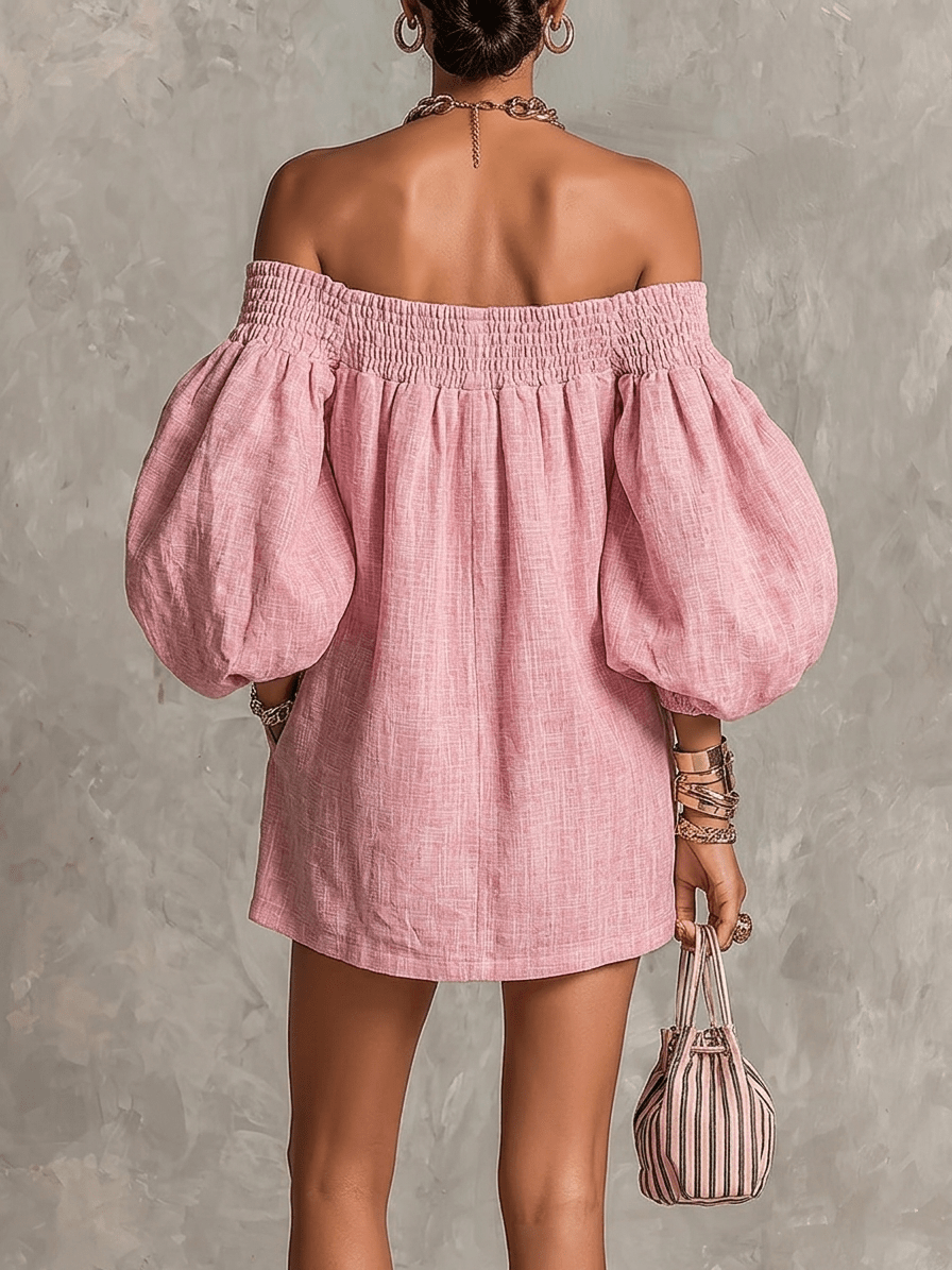 Noelia | Vestido mini de hombros descubiertos — detalle