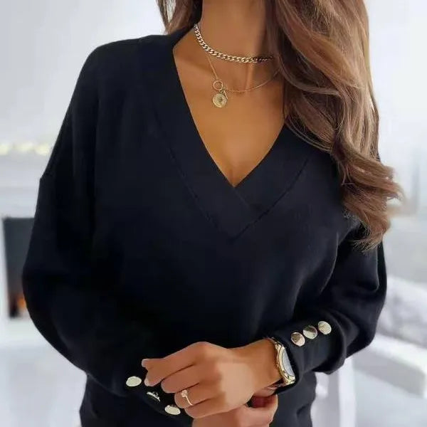 Lourdes | Jersey de punto con cuello de pico y botones
