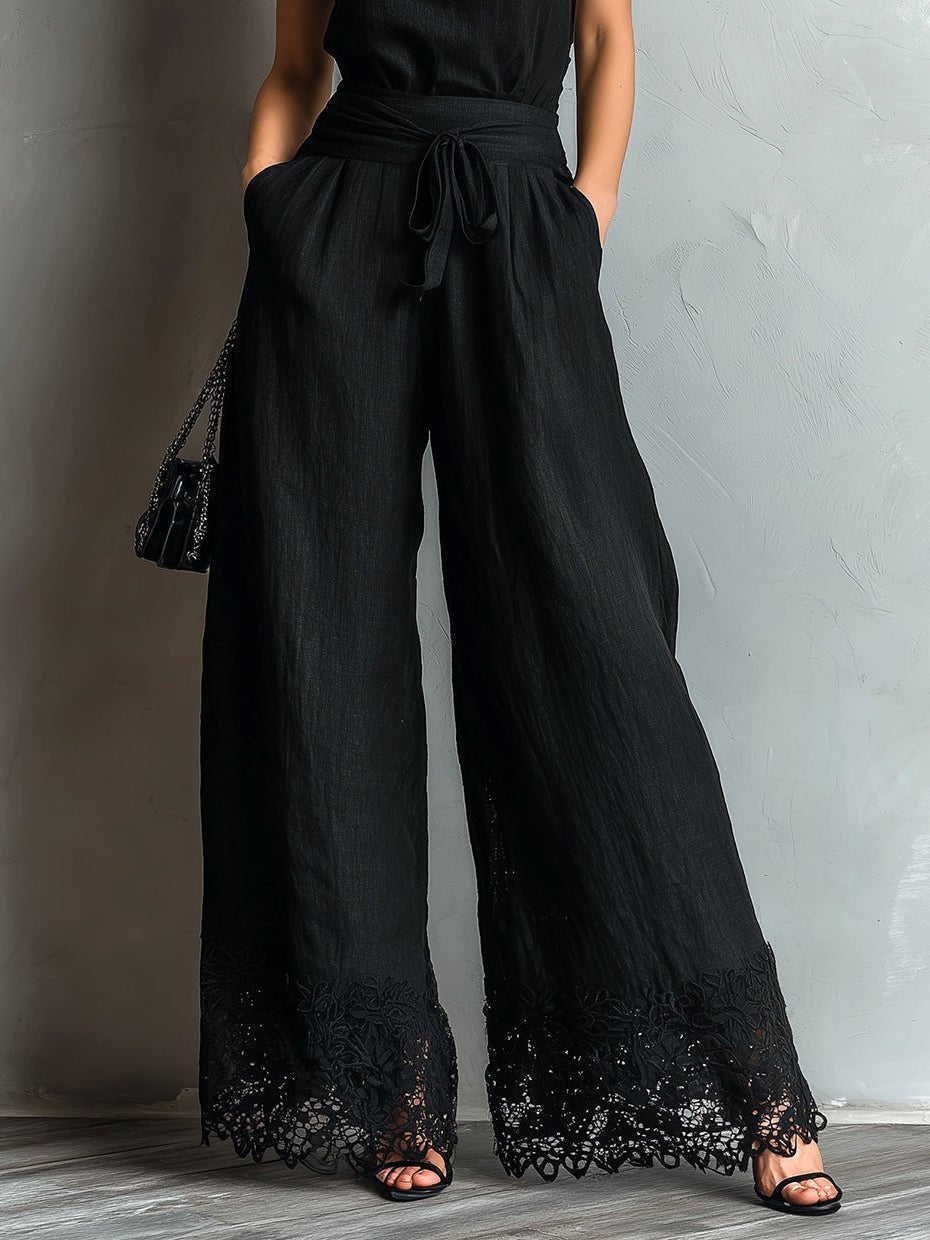 Nadia - Conjunto negro de mezcla de lino - look completo