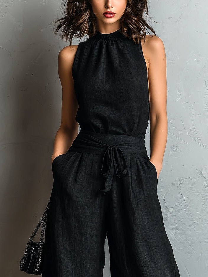 Nadia - Conjunto negro de mezcla de lino - detalle